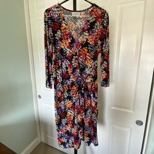 Avenue Multicolored Abstract Floral Round Neck Dress: 14/16